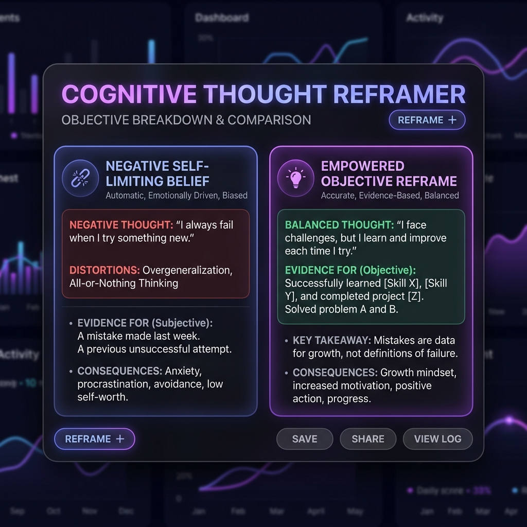 CBT / CBC Cognitive Thought Reframer Card