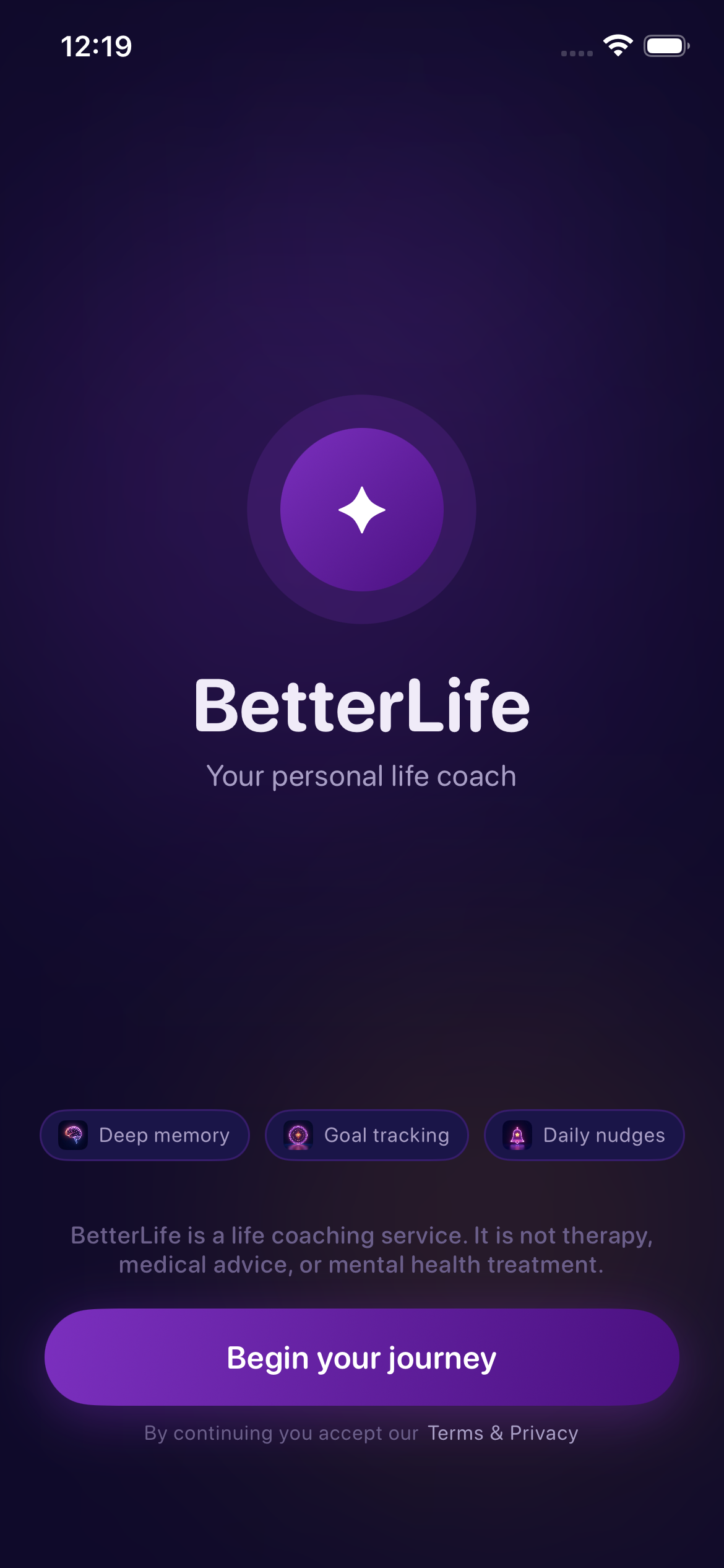 BetterLife App Welcome Onboarding Screen