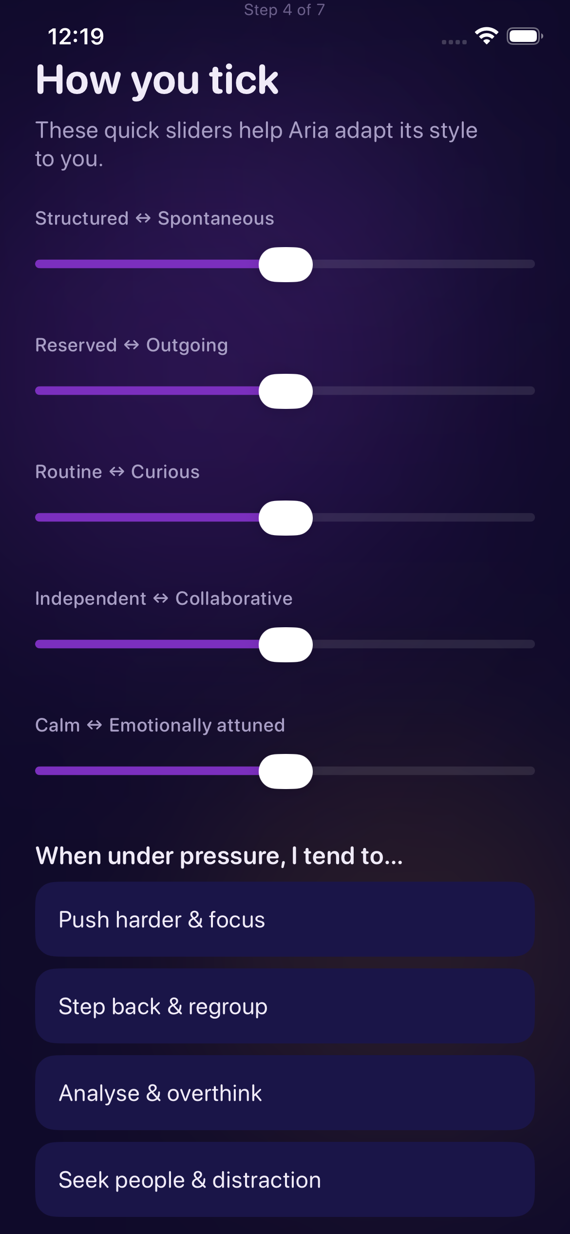 Initial Goal Setting Setup Screen