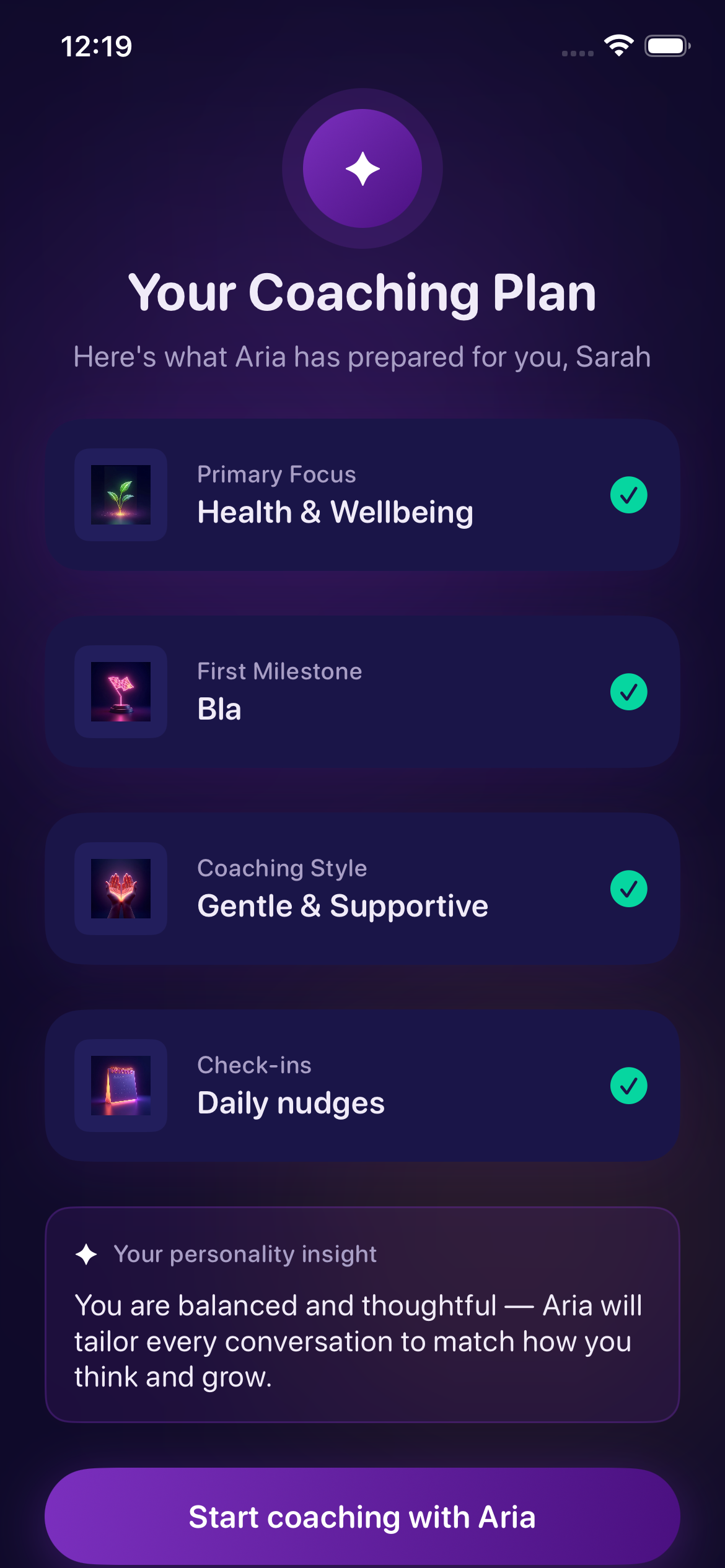 Active Coach Chat Conversation Screen with Aria
